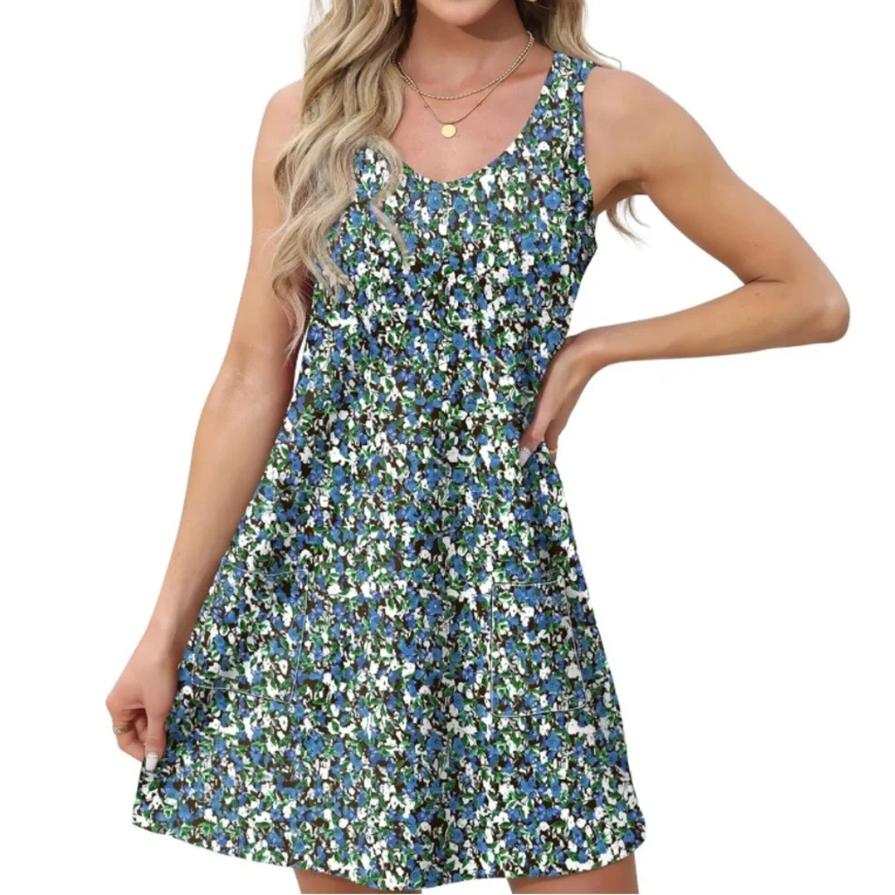 Summer Dress – Sleeveless V-Neck Dress with Pockets, Soft & Stretchy Fabric